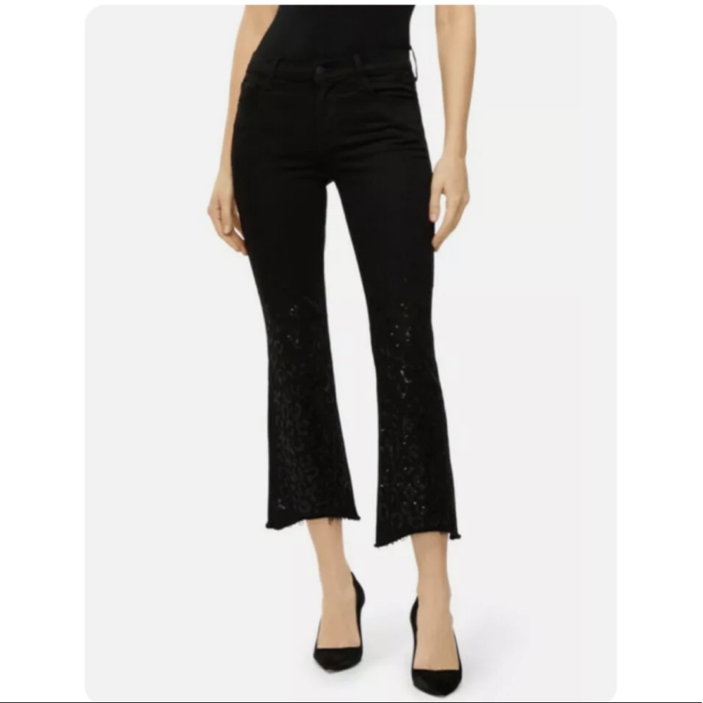 New J Brand Selena‎ High Rise Cropped Black Jeans Sequin Size 28 Subtle Glam